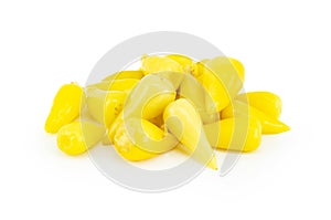 Fresh yellow chubby hot pepper pickle isolated on white background