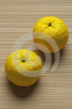 Fresh yellow Japanese Yuzu fruit