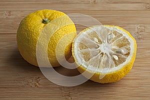 Fresh yellow Japanese Yuzu fruit