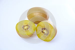 Fresh yellow kiwi sliced on white background