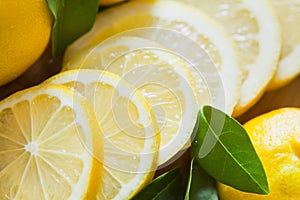 Fresh yellow lemon fruit sliced -  food ingredient