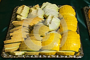 Fresh yellow melon fruit sliced