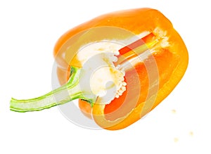 Fresh Yellow, Orange Bell Pepper. Isolated ob White Background