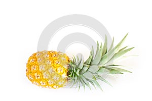 Fresh, yellow, ripe pineapple fruit isolated on a white background.