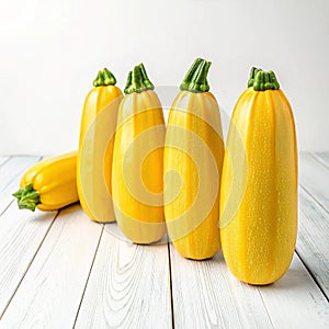 Fresh yellow squash on light surface