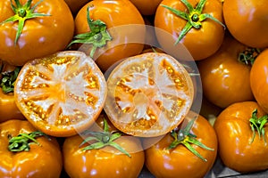 Fresh yellow tomatoes at the market