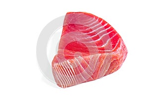 fresh yellowfin sliced tuna steak isolated on a white background. bluefin tuna medallions