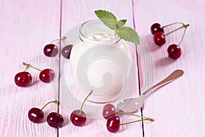 Fresh yogurt with cherry
