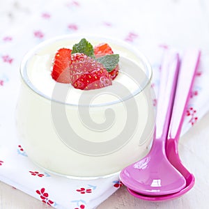 Fresh yogurt with strawberries