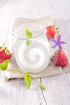 Fresh yogurt and strawberry photo