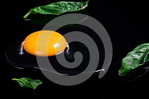 Fresh yolks and basil leaves