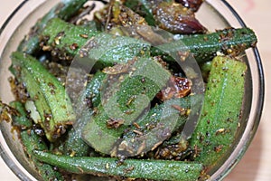 Fresh Young Lady Fingers fry or Okra in white background