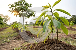 Fresh young mango tree shoots - Growing plant close-up