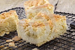 Freshly baked apple cake with almond flakes