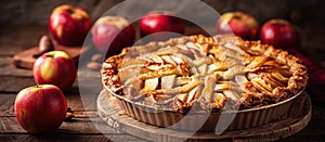 Freshly Baked Apple Pie on Rustic Wooden Table