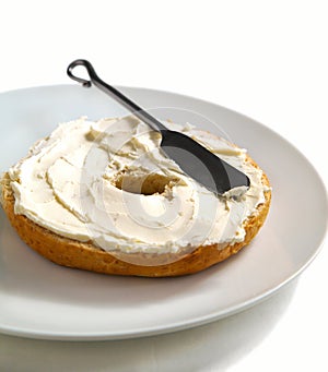 Freshly Baked Bagel with Cream Cheese for Breakfast