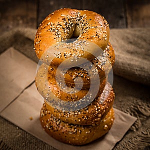 Freshly Baked Bagels Topped with Sesame Seeds