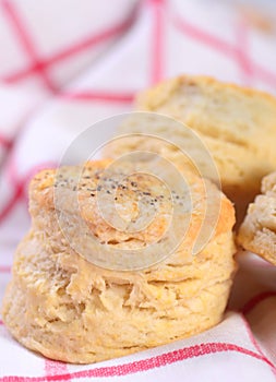 Freshly baked biscuits in a serving basket