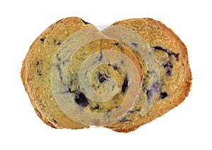 Freshly baked blueberry muffin tops on a white background