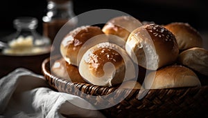 Freshly baked bread, a gourmet appetizer basket generated by AI