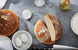 Freshly Baked Bread and Ingredients for bakery products