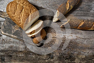 Freshly baked bread loaves