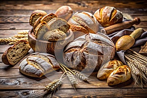 Fresh bread on the wooden