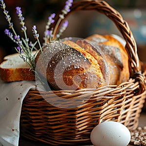 Freshly Baked Bread in a Rustic Basket