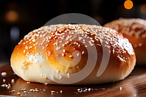 Freshly baked bread with sesame seeds, showcasing doughy and softness