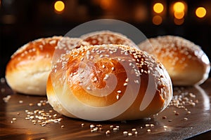 Freshly baked bread with sesame seeds, showcasing doughy and softness