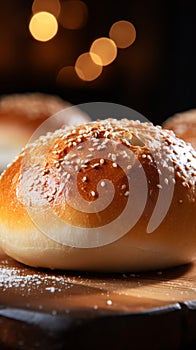 Freshly baked bread with sesame seeds, showcasing doughy and softness