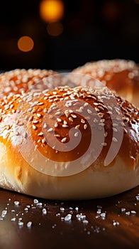 Freshly baked bread with sesame seeds, showcasing doughy and softness