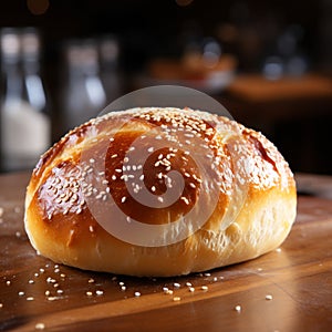 Freshly baked bread with sesame seeds, showcasing doughy and softness