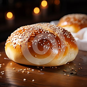 Freshly baked bread with sesame seeds, showcasing doughy and softness