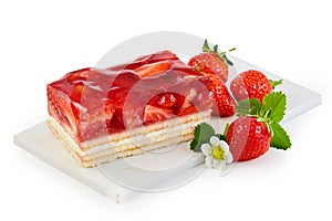 Freshly baked cake topped with strawberries