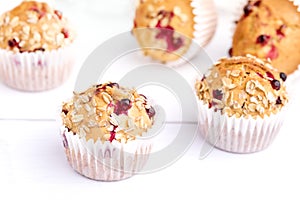 Freshly Baked Canberry Muffins on White Background Tasty Handmade Cupcakes