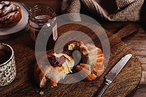 Freshly baked cardamom knot buns also sweet rolls or swirl buns