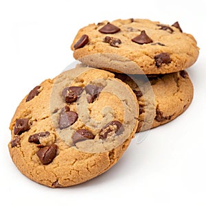 Freshly baked chocolate chip cookies isolated photo