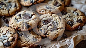 Freshly Baked Chocolate Chip Cookies on a Wooden Table