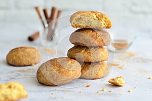 Freshly Baked Cinnamon Cookies, Snickerdoodle Cookies on Bright Background