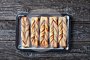 Freshly baked Cinnamon sugar puff pastry twists