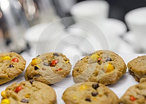 Freshly baked cookies with candy decorations