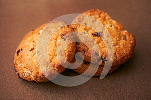 Freshly baked cookies with raisins and cashew nuts photo