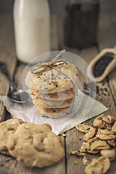 freshly baked cookies on rustic wooden table