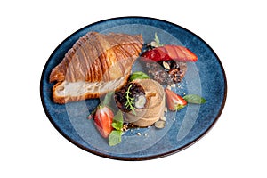 Freshly Baked Croissant with Liver Pate, Gourmet Appetizer on White Background