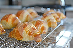 freshly baked croissants on baking pan