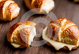 freshly baked croissants on a wooden background