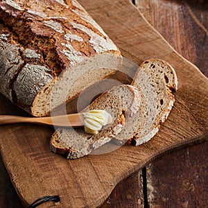 Freshly baked crusty loaf of rye bread