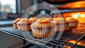Freshly baked cupcakes on a cooling rack