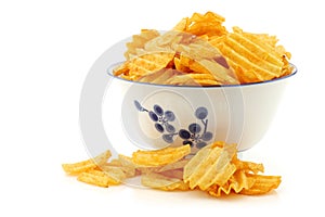 Freshly baked deep ridged potato chips